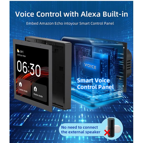 SIXWGH 4-Inch Touchscreen Smart Home Control Panel Alexa Tuya Gateway Built-In Zigbee 3.0 Hub Voice Control Wall-Mounted AIoT