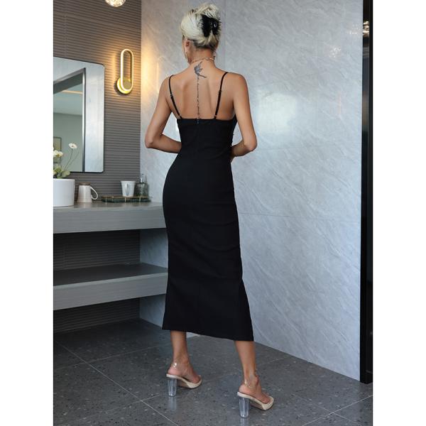 Allure And Elegance Areto Lace Up Thigh Slit Midi Dress Classic Black Anti Pilling