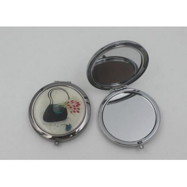 Silver Metal Hand Travel Round Makeup Mirror 2 Sided For Advertising In Supermarket