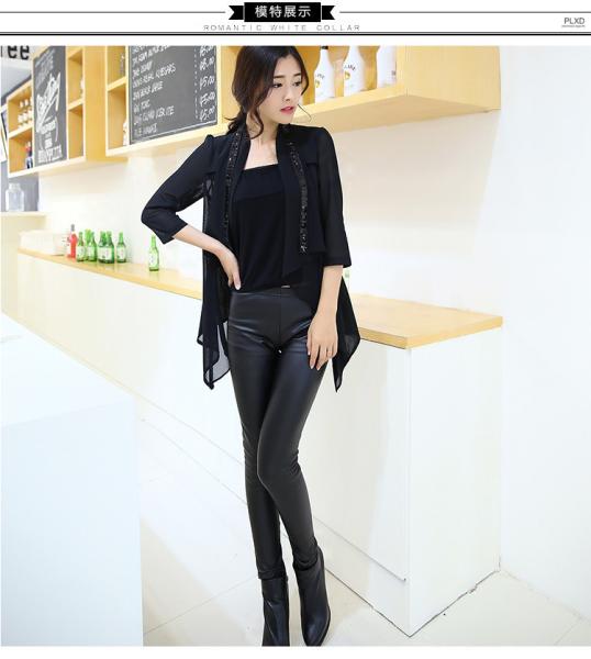 women's plus velvet warm splicing pu leather pencil pants trousers for lady