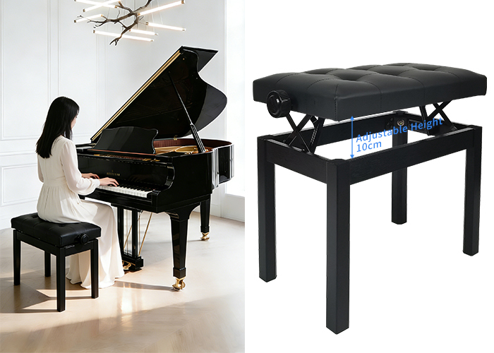Single Solid Wood Adjustable Piano Bench Thick PU Cushion Height Lift Keyboard Stool For Pianists