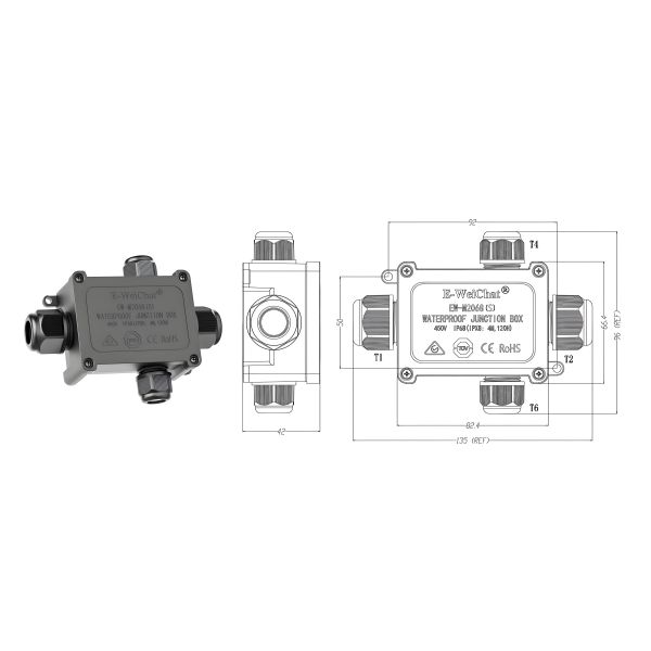 Waterproof ThroughType Junction Box 1in3Out Cable Gland Enclosure for Electrical Data Connections