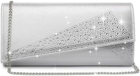 DASEIN WOMEN'S SATIN RHINESTONE CLUTCH EVENING BAGS SPARKLE GLITTER SHINY PURSE HANDBAG FOR PARTY WEDDING COCKTAIL PROM