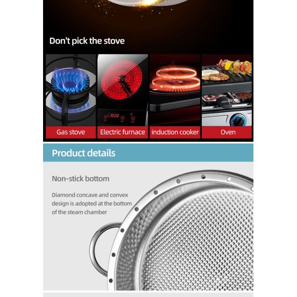 New Arrival Kitchen Industrial Steamer Pot Cookware Mutil Layer Stainless Steel Steamer Pot With SS Handle