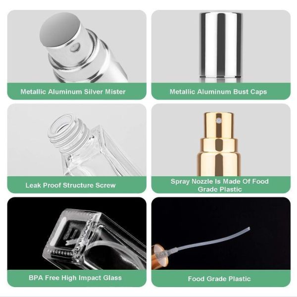 Diversity Portable Square Empty Glass Perfume Atomizer Bottle with Spray Applicator