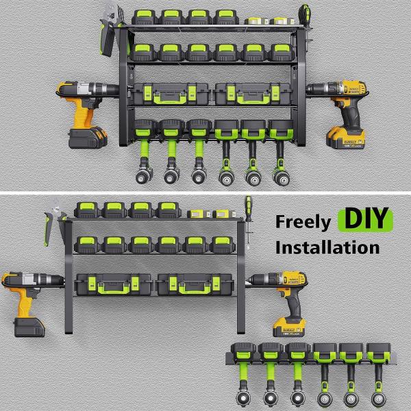 Solução de armazenamento de garagem Organizador de ferramentas elétricas com carregador de bateria e power strip