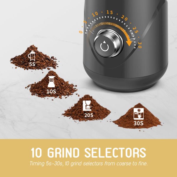 Grey Electric Coffee Grinder SS304 150W Handheld Coffee Bean Grinder