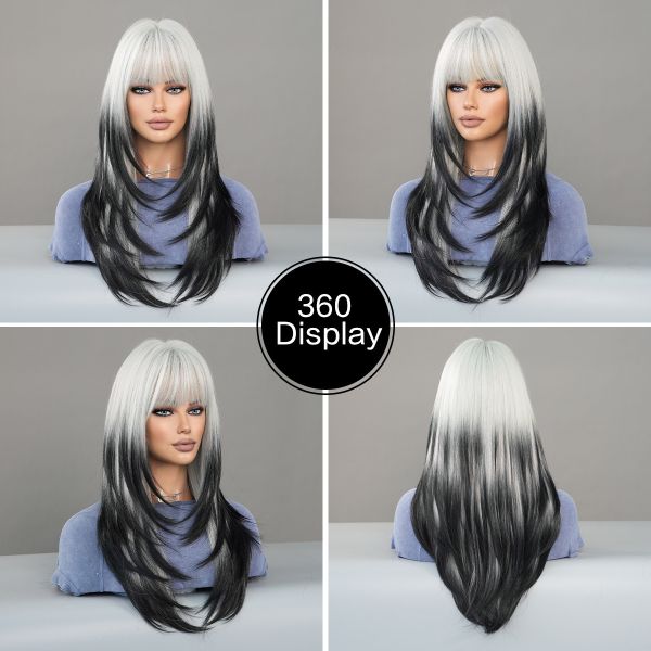Fashion Long Straight Hair Blonde/Black Synthetic Wigs For Women