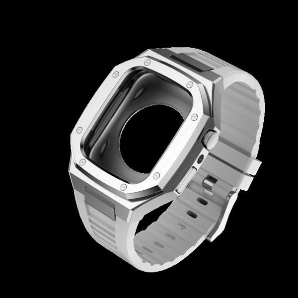 Customizable Carbon Fiber Apple Watch Case 45mm With White Strap