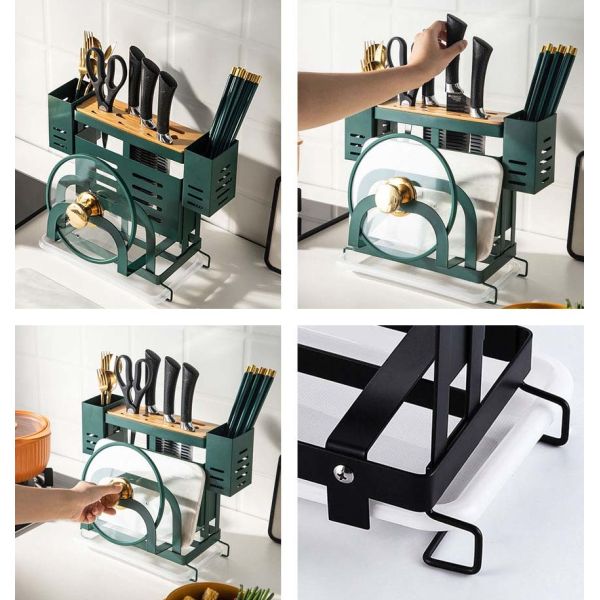 283x160x260mm Countertop Storage Rack , Kitchen Knives Holder Fireproof Green Coating