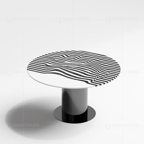 Black Metal Dia 130x75cm Marble Top Round Dining Table long lasting wear