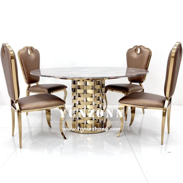 Luxury Exquisite Carrara Marble Dining Table Stainless Steel Event Application for Home Party or Hotels Use