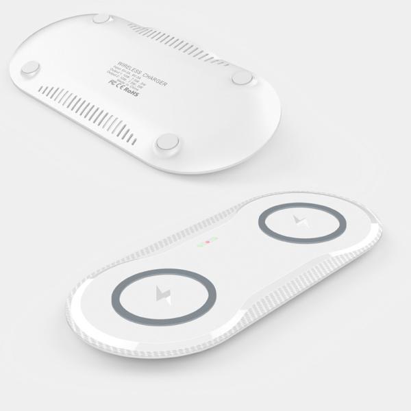 Dual Port Qi 10W Desktop Wireless Charger Pad For Iphone Airpods