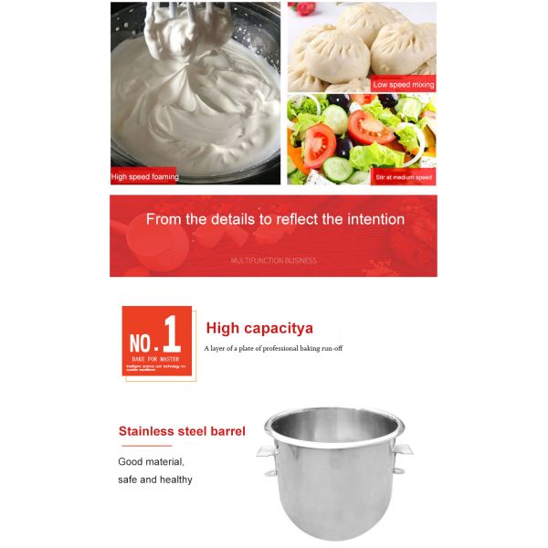 High Speed Planetary Dough Mixer Machine with 3 Types Beaters and Stainess Steel Bowl