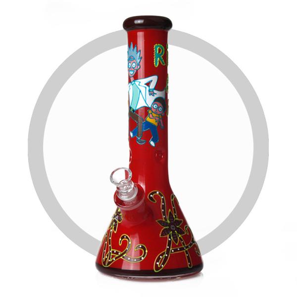 Red 7MM Glass Smoking Pipe Rick and Morty Art Beaker Luminous Bong