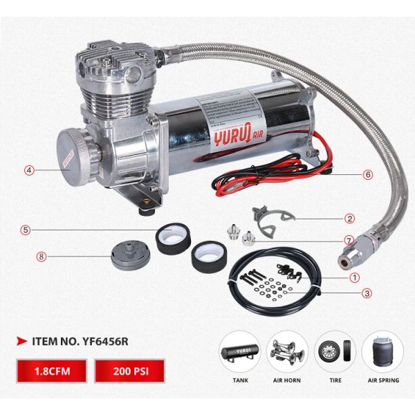 Durable Heavy Duty OffRoad Air Ride Suspension Compressor DC12v Chrome Steel