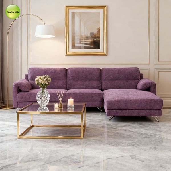 ODM Slipcovered L Shaped Sectional Sofa Couch Deep Seat Purple Linen Fabric