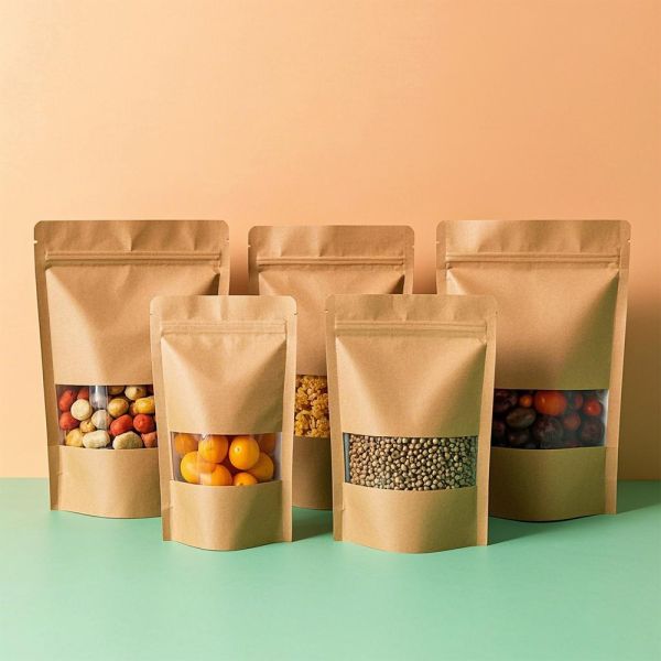 Zipper Top Kraft Paper Bag Custom Logo Printed Various Food Packaging Oil Proof Leak Proof Disposable Packaging Bag