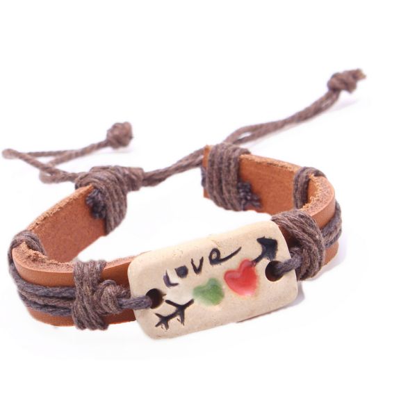 Couples Valentines Day jewelry wholesale leather bracelet wholesale pottery stone mandrel