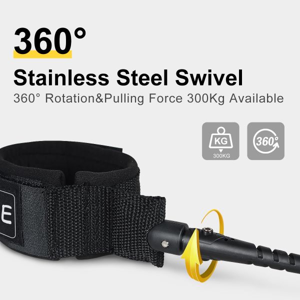 Polyurethane Coil Surfing Leash with Key Pocket and Single Layer Padded Wrist Strap