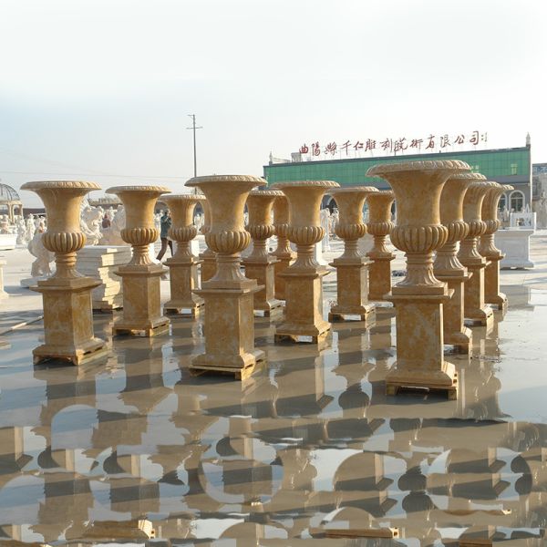 Customized Color Large Stone Garden Pots Hand Carved Marble Flower Planter Sculpture