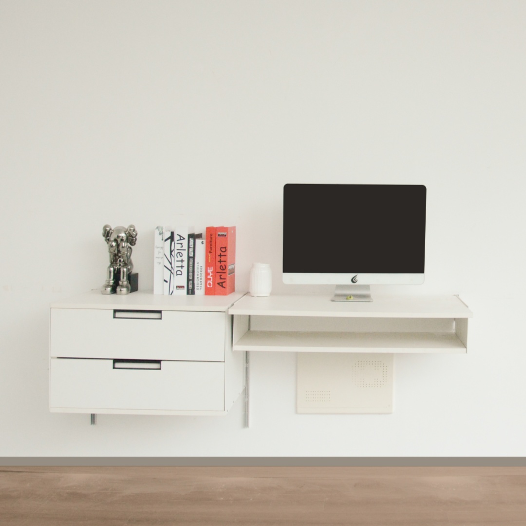 White Steel Track System with Wood Shelves for Bedroom and Living Room Clothing & Food Storage