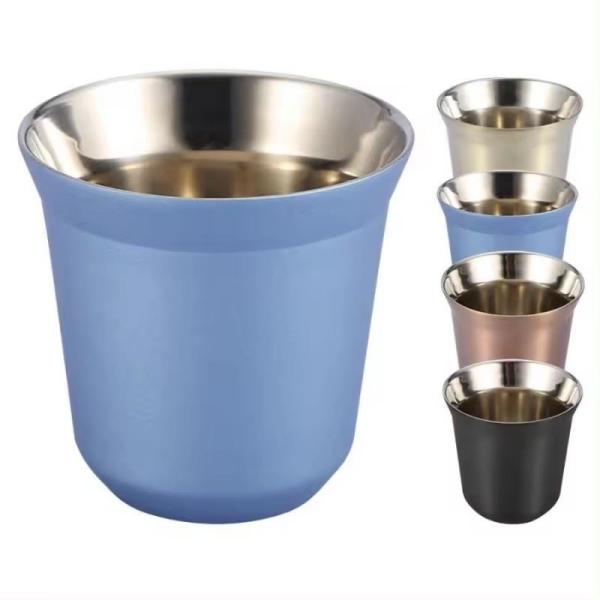 Custom Print 80ml 160ml Double Wall Stainless Steel Coffee Mug Travel Stainless Steel Espresso Cups  Small Size Easy To Hold And Clean