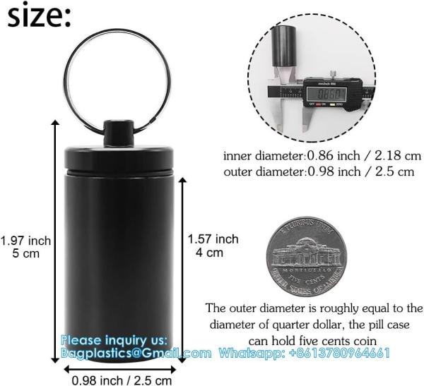 Keychain Pill Holder (5 Pack), Aluminum Waterproof Portable Small Travel Medicine Bottle Case Box Container For Purse
