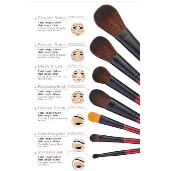 11 Pcs Synthetic Hair Red Natural Makeup Brush Set With Aluminum Ferrule