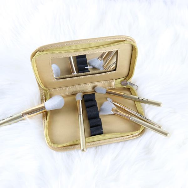 Grey Synthetic Mini Makeup Brushes For Travel 5PCS Portable Soft Resilience Hair With PU Bag