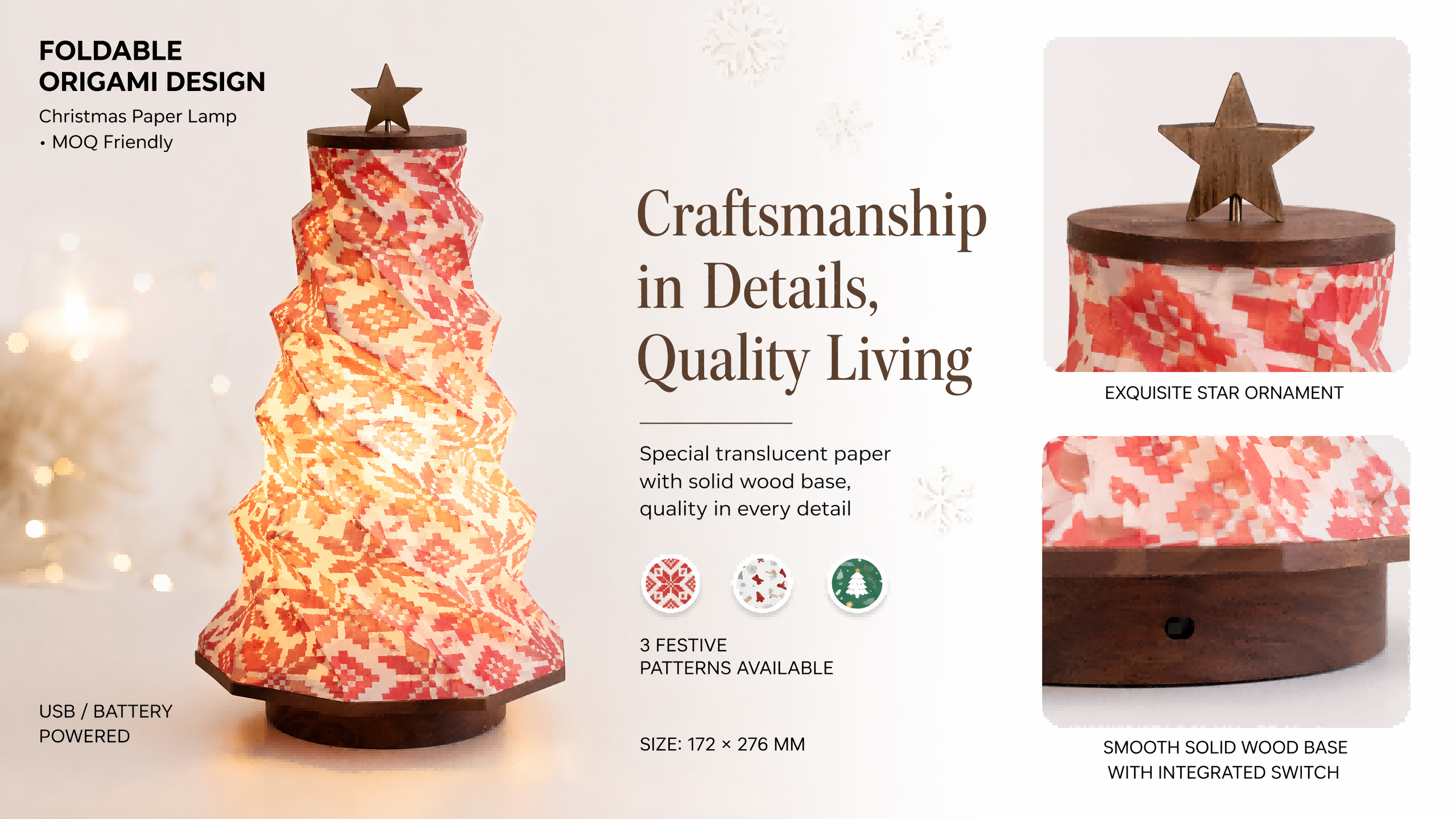 Cordless Origami Folding Paper Christmas Tree Light – Expandable Standing Lamp Foldable for Storage