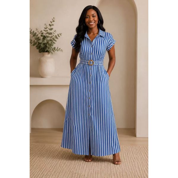 Striped Waisted Long Skirt - Elegant and Stylish Waisted Skirt with Striped Design