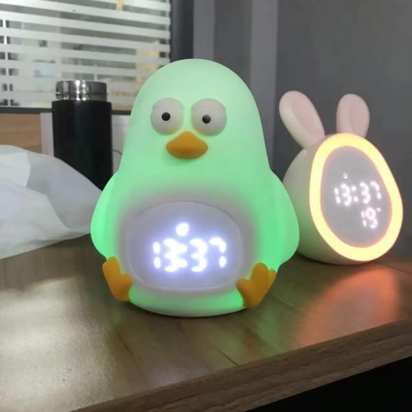 Animal Shaped Silicon Led Night Light With Digital Table Alarm Clock Up Toys For Kids Room