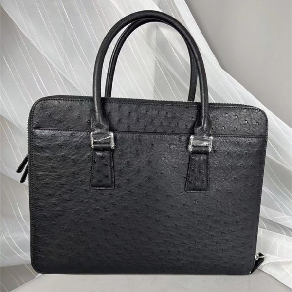 Authentic Ostrich Skin Businessmen Working Travel Purse Laptop Briefcase Genuine Leather Male Large Top-handle Handbag