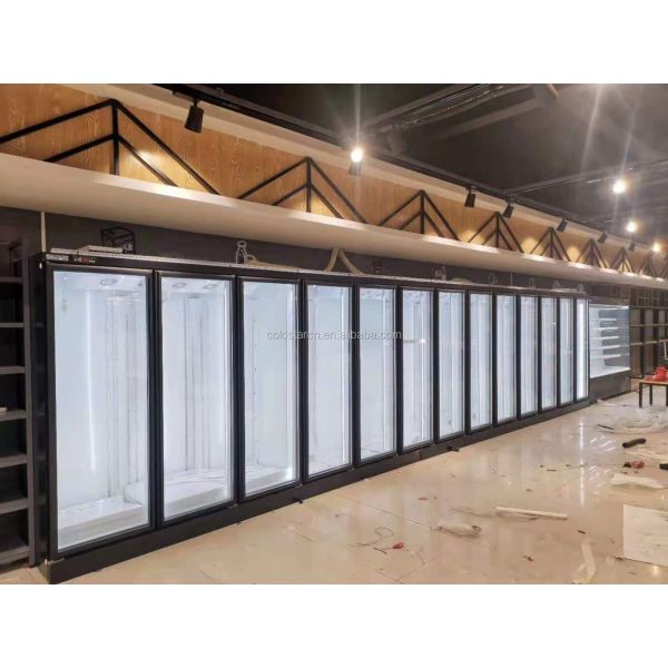 Commercial Glass Door Supermarket Display Cooler Air Cooling Refrigerator With Split Radiator