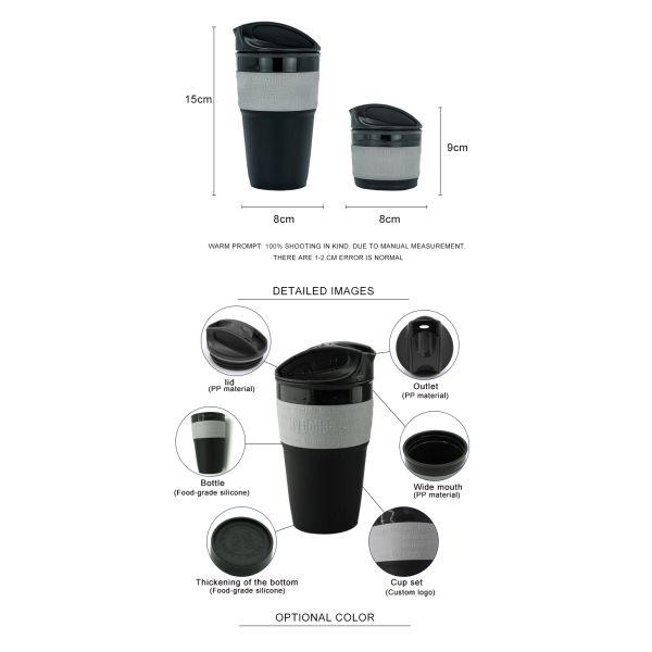 Biodegradable Reusable 12OZ Collapsible Silicone Coffee Cup