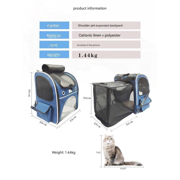 Washable Blue Polyester Oxford Expandable Pet Rucksack Travel Bag Durable Non Toxic Ideal For Indoor Outdoor Pet Owners Needing Safe And Easy To Clean Travel Gear