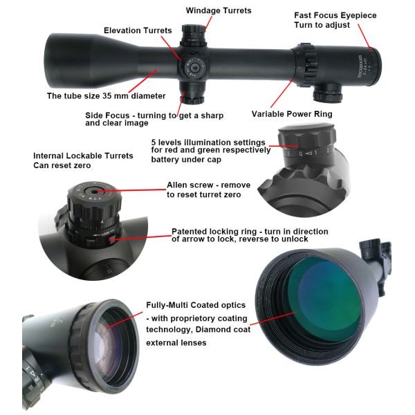 объемы винтовки объемов 2-24x50mm 35mm FFP военные долгосрочные для охотиться/оружи