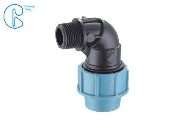 Rotary PP Compression Flexible Male Elbow Plastic Tube Connectors Blue Color