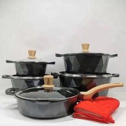 Brand New Design Black Kitchen Soup Pot Set 12Pcs Aluminum Nonstick Cooking Pot Set Cookware