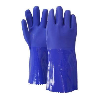 35cm Blue PVC Chemical Resistant Gloves With Sandy Finish And Cotton Liner