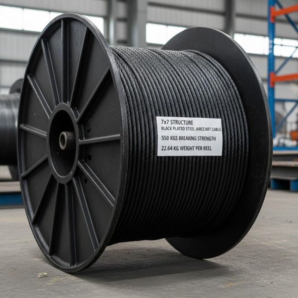 Black Galvanized Steel Aircraft Cable 3/32 Diameter 1000m Length with GBT20118-2006/DIN3055-72 Standard for Stage Curtain