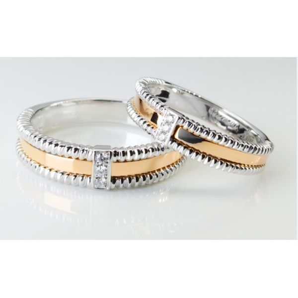 Double Color Mirror Polished Women10 Gold Diamond Couple Rings