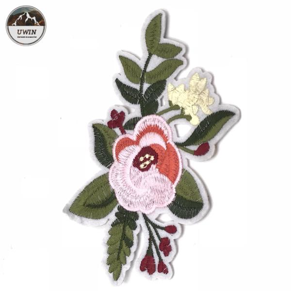 DIY Peony Flower Iron On Embroidered Patches / Custom Iron On Appliques 9 * 15CM Size