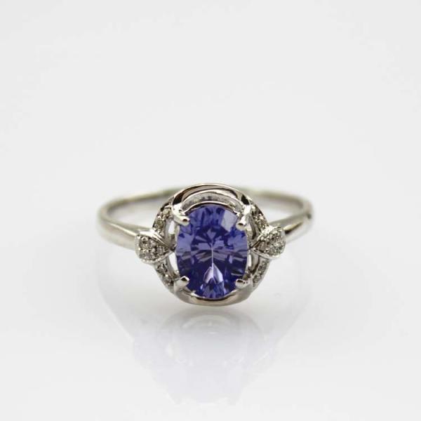 Fashion Jewelry 925  Silver  7x9mm Oval Blue Topaz Ring with Cubic Zircon(R106)