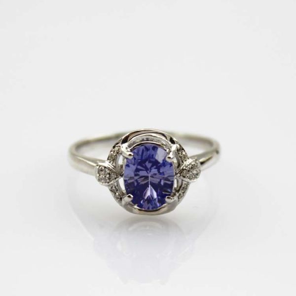 Fashion Jewelry 925  Silver  7x9mm Oval Blue Topaz Ring with Cubic Zircon(R106)