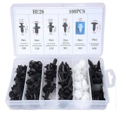 HE26 100 pcs Car Clips Plastic Car Bumper Fastener 6 Sizes Push Retainer Rivets Kit Door Trim Panel Fender Clips Bumper Clips