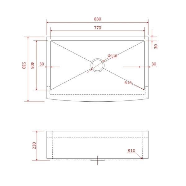 Single Bowl  Farmhouse Kitchen Sink 33x22 Inch , 16 Gauge Curved Apron Front Sink