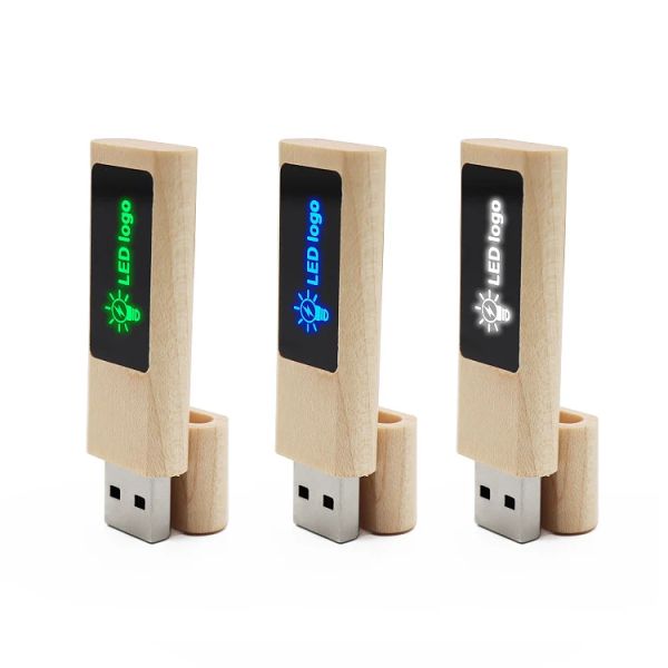 Светящийся деревянный USB флеш-накопитель LED Light Wood Pen Drive USB Memory Stick 8Gb 16Gb 32Gb 64Gb 128Gb