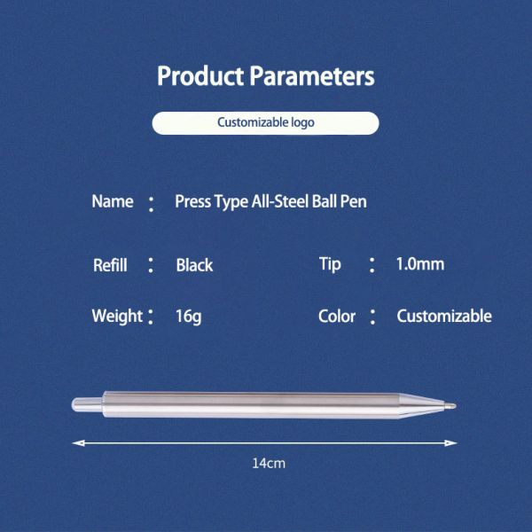 High Quality All Steel Press Ballpoint Pen Durable Simple Style Metal Barrel Ball Pen